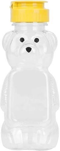 8 Oz Plastic Bear Honey Bottle Jars, Empty Honey Squeeze Bottle with Flip-top Lid for Storing and Dispensing, Yellow Flap Caps for Storing and Dispensing