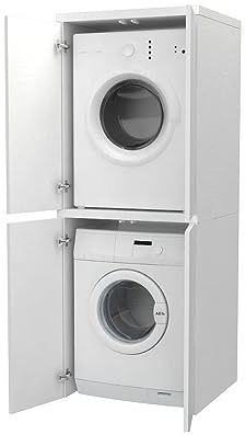 VE.CA - Mueble lavadora/secadora - Columna lavadora/secadora - Mueble de madera - Blanco fresno - Fabricado en Italia