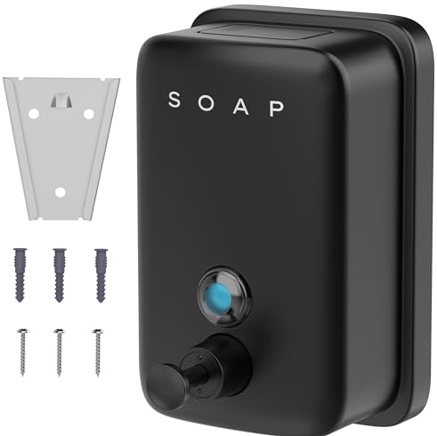 Hovea - Distributeur de Savon Mural Noir 500 ML - Savon Liquide, Shampooing, Liquide Vaisselle - Métal Brossé Anti-Rouille - Distributeur Savon INOX Encastrable - Salle de Bain, Cuisine - SP501