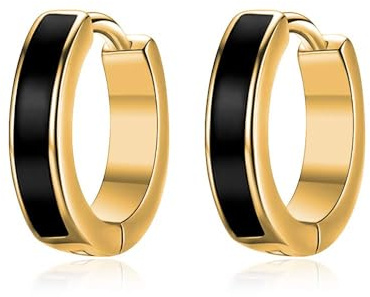 TANGPOET Creolen für Herren Damen 925 Sterling Silber Schwarz Gold Kleine Huggie Klappohrringe Hypoallergene Ohrringe Schmuck Valentinstag Geschenke für Jungen Mädchen, 18mm