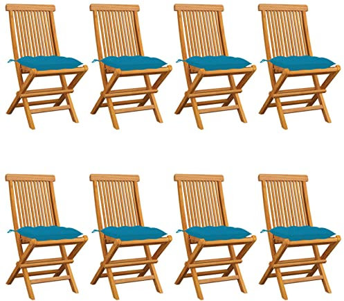 Camerina Gartenstühle mit Hellblauen Kissen 8 STK. Massivholz Teak Balkonmobel FüR Klein Balkon