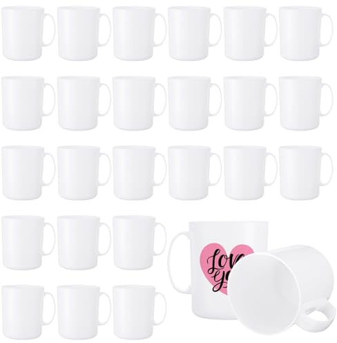 SiliFine 24 Pcs Plastic Mugs with Handle 12 oz Unbreakable Plastic Coffee Mugs Reusable Plain DIY Coffee Cups for Graduation Party Home Restaurant (White)