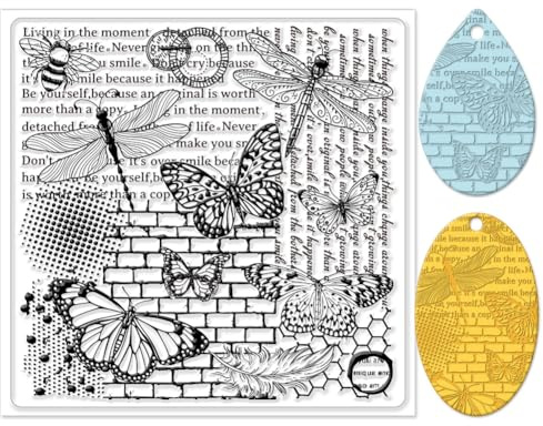 CHGCRAFT Polymer Clay Texture Sheets - Butterfly & Dragonfly Silicone Stamp - Retro Clay Texture Pad - 5.5x5.5inch