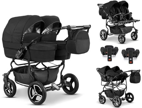 Zwillingskinderwagen 5 in 1 Twin Star inkl. Autositze und Iso Bases - 14 Teile - in 16 Farben