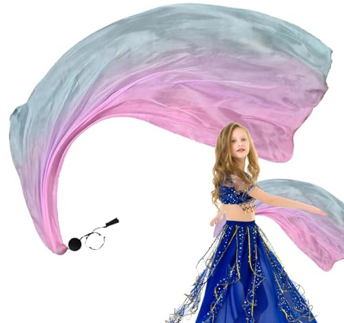 Seidenschleier für Bauchtanz, Bauchtanz, Seidenschal, Poi-Streamer, eleganter Bauchtanz-Poi-Streamer, abgestufte Farben, Seidenschal, Schleier für fließende Kunst, Anbetung und Tanzübungen