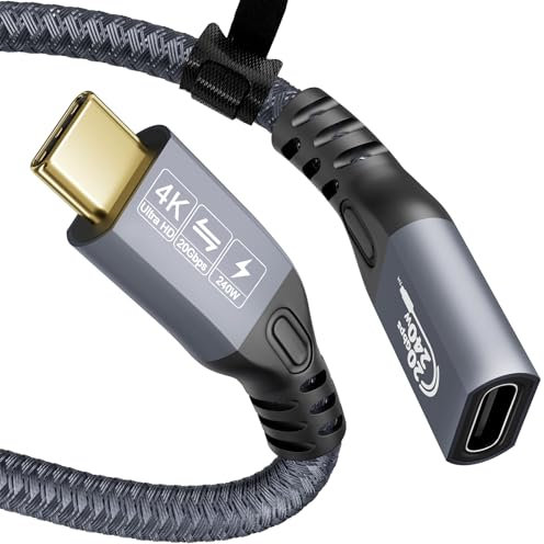 YIWENTEC USB C-kabel till USB C 3.2 Gen 2 × 2 typ C-laddningskabel, hane hona, 20 Gbps dataöverföring, 240 W 48 V/5 A snabbladdningskabel, 4K @ 60Hz videoöverföring (1 m)