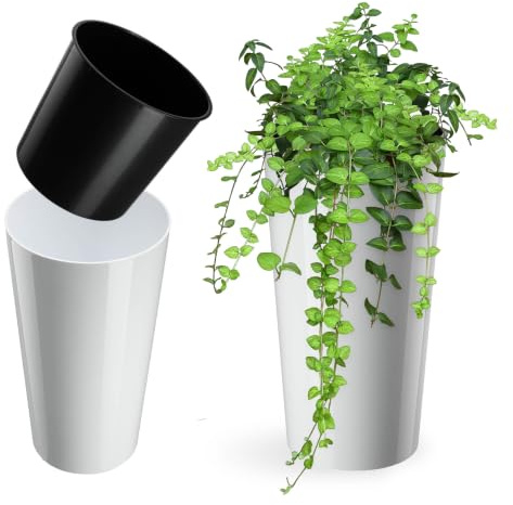 KADAX Macetero Alto para Interior y Exterior, Maceta Grande y Decorativa para Plantas de Gran Tamaño y Árboles Pequeños (Blanco Liso, 14 cm, Aprox. 1.5L)