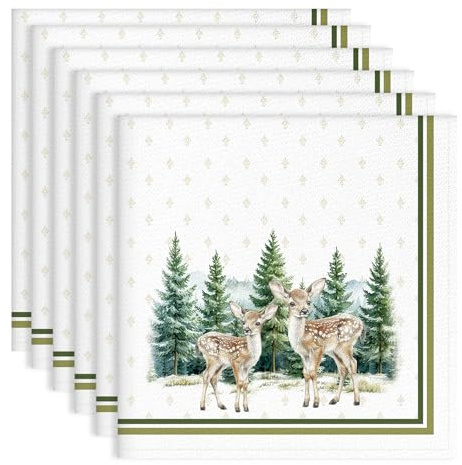 Arquiel Servietten Waldland Kiefer 6er-Set, Stoffservietten 100% Baumwolle Weiches Hochwertige Wiederverwendbare Esstisch Servietten Perfekt für Hochzeiten Küche Haushalt Party(45×45cm)