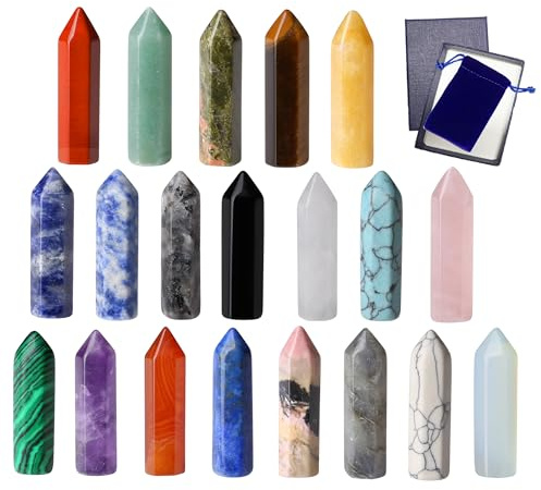 GUJOXILA 20 Stück Heilsteine Edelsteine Kristalle Turm Sets Silvester Deko Mini Neujahrsgeschenke Meditation Spirituelle Chakra Schutz Energieausgleich Geschenke