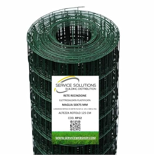 Rete Metallica Elettrosaldata Plastificata Verde – Recinzione Giardino/Orto/Animali – Rotolo 25 m, Maglia 50×75 mm, Zincata e Plastificata Resistente per Esterni | SERVICEWEBSHOP (H125CM)