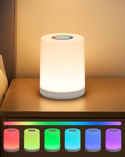 Aigostar Nursery Night Light, USB Rechargeable Bedside Lamp, Battery Touch Lamp with RGB Color Changing, Wireless Bedside Table Lamp, Portable Nightlight, Dimmable Bed Side Light for Bedroom, Kids