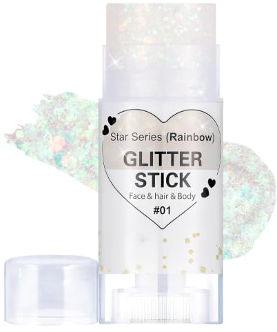 Prreal Body Glitter, Mermaid Sequins Face Glitter Stick, Rainbow | Body Sparkling Chunky Holographic Hair Glitters, Durable Lips Nails Festival Rave Halloween Carnival Makeup, 01