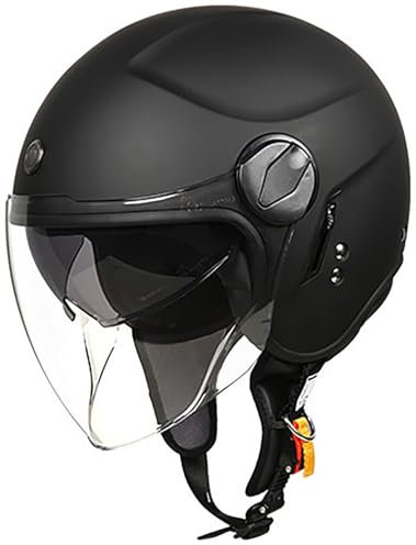 Casque De Moto, Casque Semi-Ouvert Approuvé Dot/ECE, Casque Jet Casque Scooter pour Hommes Et Femmes Adultes, Casques Vintage À Face Ouverte avec Double Anti Scratch Visiere 1,L=59-60CM