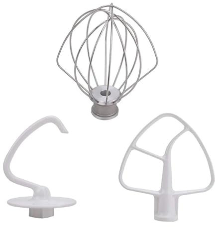 Crochet pétrisseur K45DH Batteur Plat revêtu K45B Fouet métallique K45WW adapté au Batteur sur Socle avec Bol de 4,5 QT 5 QT, Compatible avec Kitchen Aid