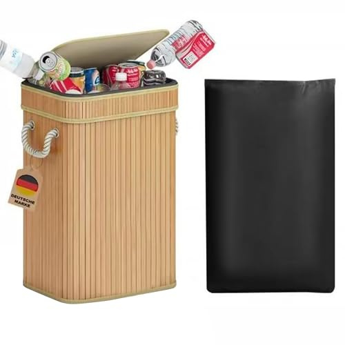 AdelDream Insamlingsbehållare för pantflaskor med lock stor förvaringsbehållare för att förvara tomma och gamla glasbehållare flaskinsamlingsbehållare för köket i obehandlat trä 74L