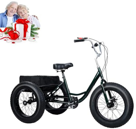 MegLob Fat Tire Adult Dreirad, 7-Gang-Trikes, Dreirad-Cargo-Kreuzfahrt-Fahrrad Für Erwachsene Mit Korb, Niedrigem Durchgangskohlenstoffstahlrahmen, 20 Zoll Reifen, Dunkelblau + Schwarz