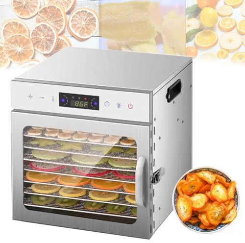 Quixnova Secadora de Frutas de Acero Inoxidable, deshidratadora de Alimentos Comercial con 8/12/18 bandejas extraíbles, Temporizador de 24 Horas, Temperatura Ajustable de 30 a 90 ℃,18-Layer