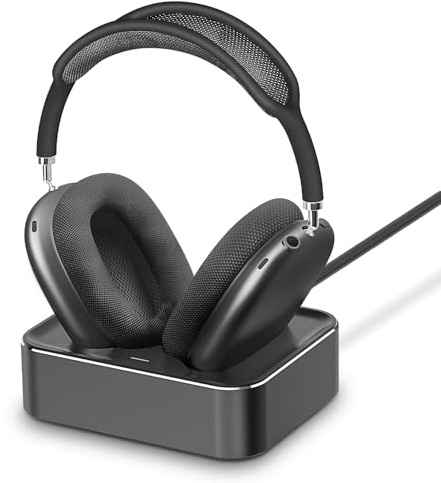 Headphone Charging Station for AirPods Max 2024 & 2020 - Magnetic Headset Charger Dock with Dual Lightning & Type-C Connectors (Space Gray)
