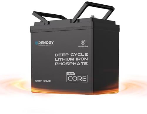 Renogy 12.8V 100Ah Lithium LiFePO4 Batterie mit Selbstheizung DuoHeat Tech, integriertes 100A BMS im Mini-Format Akku, über 5000+ Zyklen Batterien für Eisfischen Wohnmobile Hütten Off-Grid Systeme