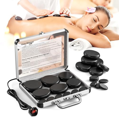 Trsaow Kit de masaje de 12 piedras calientes con calentador, juego de piedras calientes de basalto eléctrico profesional para terapia de spa, relajación muscular profunda, alivio del dolor, uso
