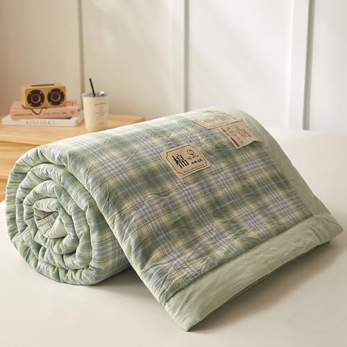 DOTBUY-SHOP Colcha Boutí Algodón, Cubrecama Suave Ligero y Transpirable, Patrón de Cuadros - Cubre Cama Multiusos para Primavera y Verano, Colchas para Cama 90/120/150/160 (Verde,150x200cm)