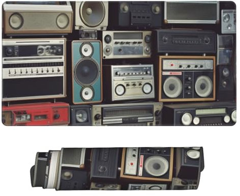 Large Gaming Mouse Pad with Non-Slip Rubber Base, Vintage Wall of Radio Boombox Mouse Mat with Stitched Edge, 29.5x16 Extended Desk Mat for Laptop Desk Pad, Keyboard Pad for Office Desk Protector