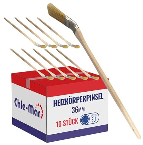 Chle-Mar 10x Heizkörperpinsel 36mm, Malerpinsel mit Langer Stiel | für schwer zugängliche Stellen, Lackpinsel für Wandfarbe & Heizkörper, Farbwalze Alternative für präzises Streichen