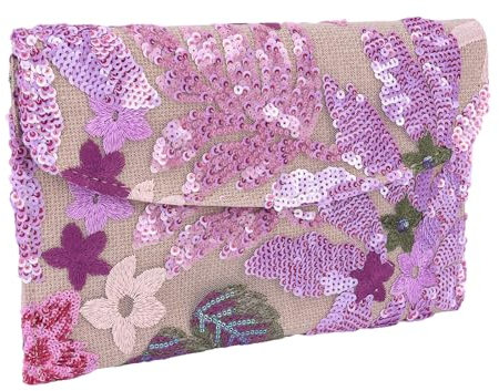 ARVALOLET Elegante borsa da sera con ricami floreali e paillettes per matrimoni, viaggi in elegante envelope, Lilla, Mittelgroße