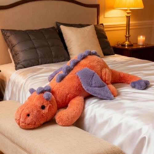 ARELUX Giant 50in 3Lb Big Orange Dragon Large Stuffed Animals Cute Plush Toy Fuzzy Jumbo Dinosaur Pillow Plushies with Wings Cuddly Soft Pterosaur Plushie for Friends Family Member