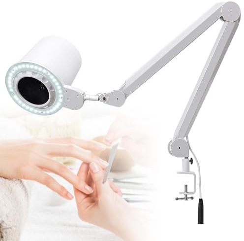 Bonxrdun Nagelstaubsauger 80W Nagel Staubabsaugung mit 10-stufiger Lüftungsregelung, LED-Beleuchtung, Overhead Design, für Nageltisch mit Absaugung