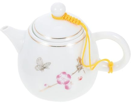 FONDOTIN Teiera in Porcellana Bianca con Manico Ergonomico Contenitore per Tè Sfuso Resistente al Calore Servizio da Tè Cinese per Casa e Ufficio Design Elegante e Pratico