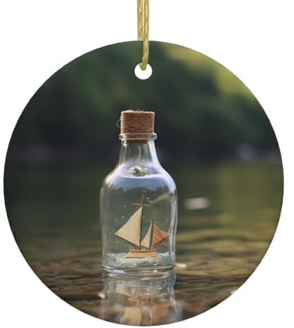 WHJSHOP Small Paper Boat in a Glass Bottle Pattern Christmas Tree Ceramic Hanging Round Pendant for Decorating Shopping malls, Shops, Homes