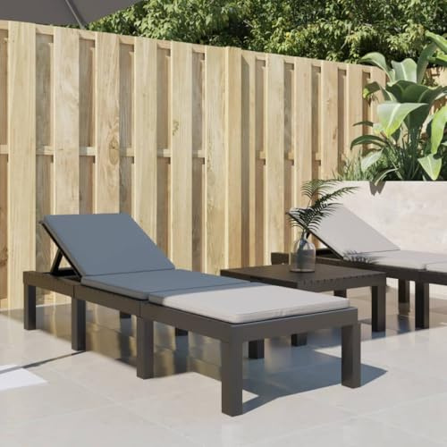 Yunovire Sonnenliege mit Kissen, Anthrazit PP, 195x65x78 cm, 5-Fach verstellbar, für Garten, Terrasse, Balkon, Loungemöbel