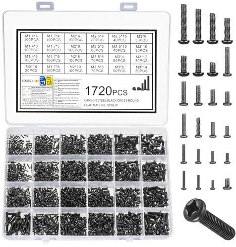1720 Pcs Small Screws Set, M1.4 M1.7 M2 M2.5 M3 Glasses Screws Set, Tiny Micro Repair Screw Kit, Cross Round Head Bolts Set for Watch Laptop Jewelry Spectacle Screwsset