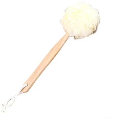 Spazzola corpo doccia in luffa con manico esteso per esfoliazione della pelle e stimolazione della circolazione sanguigna, perfetta per aree difficili da raggiungere (bianco)