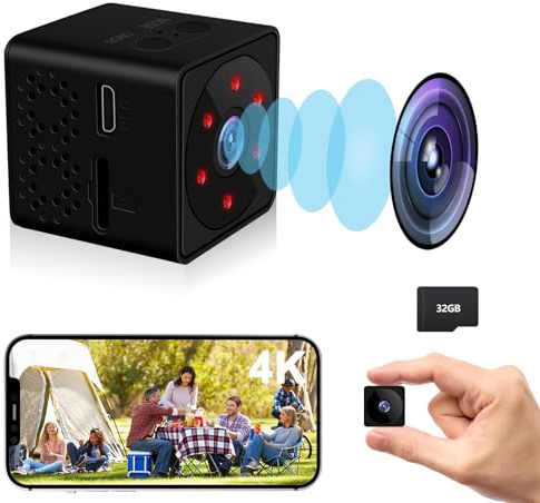 UCOCARE Spy Camera, 2.4G Wi-Fi or No WiFi Options, 4K Hidden Camera with 32GB Memory Card, Indoor Mini Camera with Phone App, Live Video, Night Vision, Motion Detection（Black