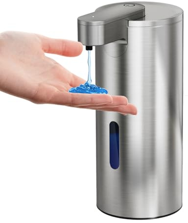 Fachixy Automatischer Seifenspender, 340ml Edelstahl Elektrischer Seifenspender mit Sensor, 3-Stufig Einstellbar Berührungslos, USB Wiederaufladbar für Bad, Küche