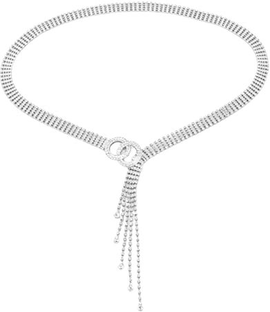 VLYX Chaîne de Taille en Métal avec Strass Argentés et Cristaux pour Femme, Bijou de Corps Élégant pour Tenue de Soirée