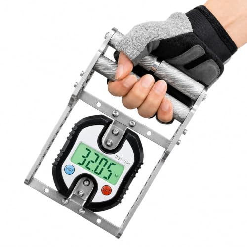 Dynamomètre numérique pour la main, appareil d'exercice en acier inoxydable | Capacité maximale de 150 kg avec écran LCD numérique, écartement des poignées réglable sur 2 niveaux; pour les tests sportifs