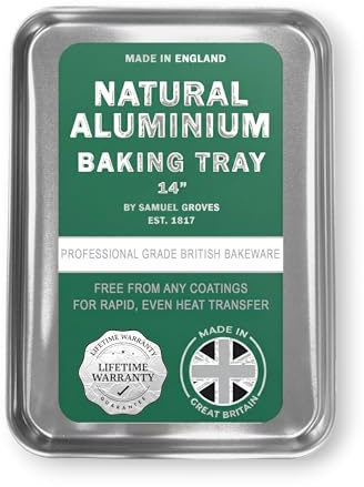Samuel Groves 14 Professional Aluminium Baking Tray - Made in England - Non-Toxic Natural Uncoated Aluminium Oven Tray - Superior Heat Conductor, Warp-Resistant, Baking Sheet (Baking Tray, 14)