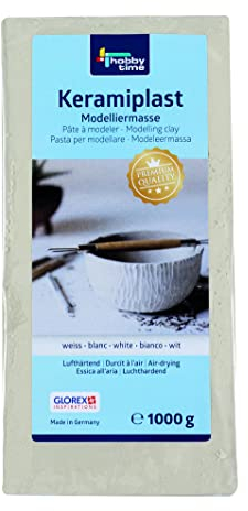 Glorex 6 8070 201 - Keramiplast, lufthärtende Modelliermasse, weiß, ca. 1000 g, gebrauchsfertig und geschmeidig, hergestellt auf natürlicher Basis