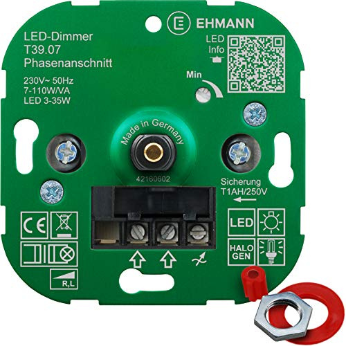 Ehmann 3900x0700 Dimmer da Incasso, Taglio di Fase, 230 V, 50 Hz, Potenza: LED 3-35 W, 7-110 W/VA, con Adattatore per Programmatore di commutazione