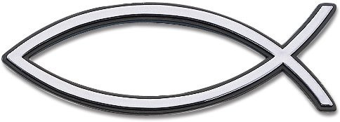 Christliche Geschenkideen °° Relief-Aufkleber Fisch Ichthys (silberfarben, 13 cm)