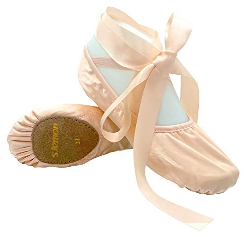 s.lemon Zapatilla de Ballet de Satén con Cinta Danza Zapatos Ballet Zapatos para Niños Adulto Rosa (32 EU)