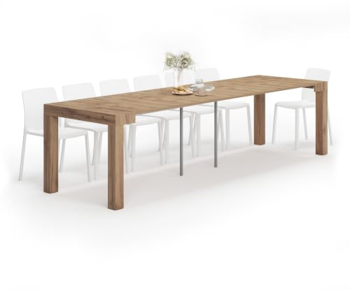MOBILI FIVER, Mesa Consola Extensible First, 45(310) x90 cm, Color Madera rústica, para 14 Personas, Mesa Consola Extensible por Cocina y salón, Made In Italy