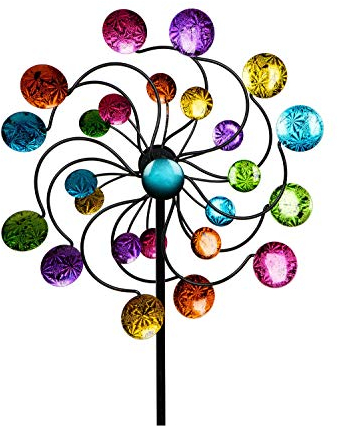 Gartenstecker doppel Windrad Windmühle Metall Blume Windspiel Garten Deko Figur