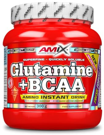 AMIX BCAA Glutamina - Réduit le Catabolisme Musculaire et Facilite la Récupération Post-formation - Idéale pour les Athlètes - Fruits de la Forêt - 300 gr