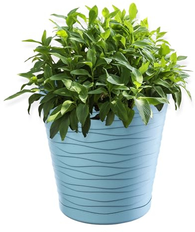 KADAX Blumentopf mit Untersetzer, Pflanzkübel für Innen, Leichter Blumenkübel, Pflanztopf aus Kunststoff, runder Übertopf für Blumen, Pflanzen, Haus, Pflanzgefäß (13cm, pfefferminz)