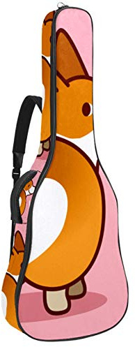 Gitarrentasche mit Reißverschluss, wasserdicht, weich, für Bassgitarre, Akustik- und klassische Folk-Gitarre, süßer Corgi-Hund, I Love You, Pink