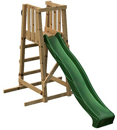 MASGAMES | Tobogán con Estructura de Madera SUI L | Rampa a 120 cm de Altura | Rampa con Conector para la Manguera | Madera tratada | Anclajes incluidos |